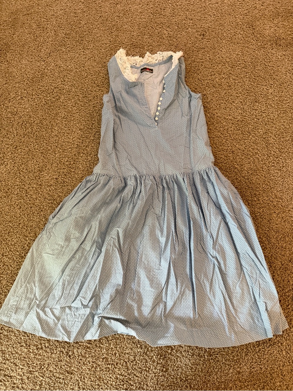Vintage Light Blue Polka Dot Midi Dress with Lace Trim
